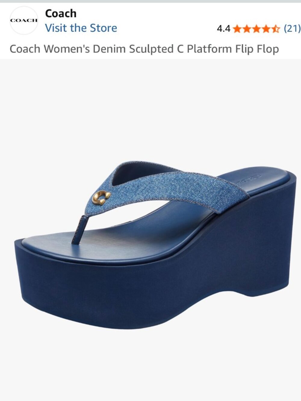 Coach Sculpted C Denim Platform Flip Flops Size 6 NWOB